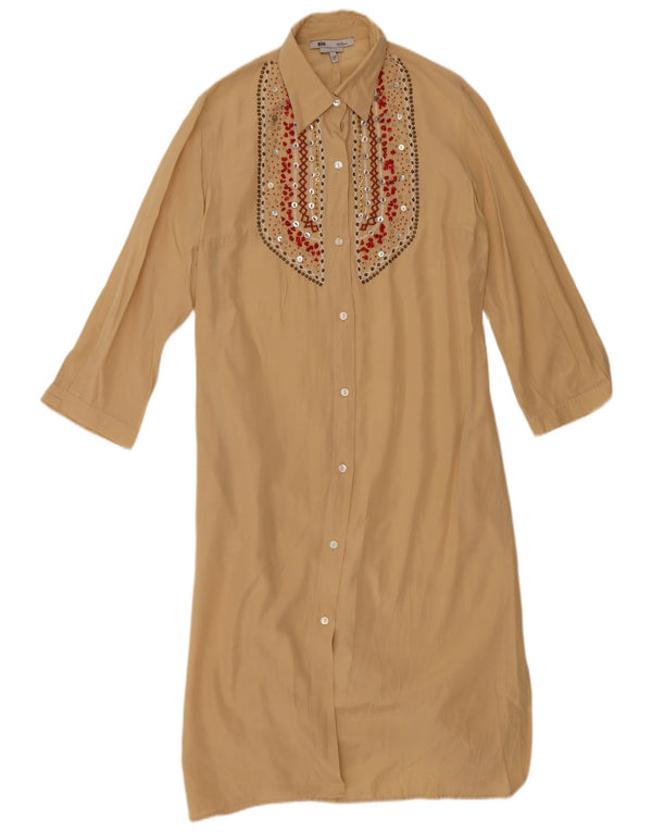 Les Copains Womens 3/4 Sleeve Shirt Dress UK 46 Large Beige