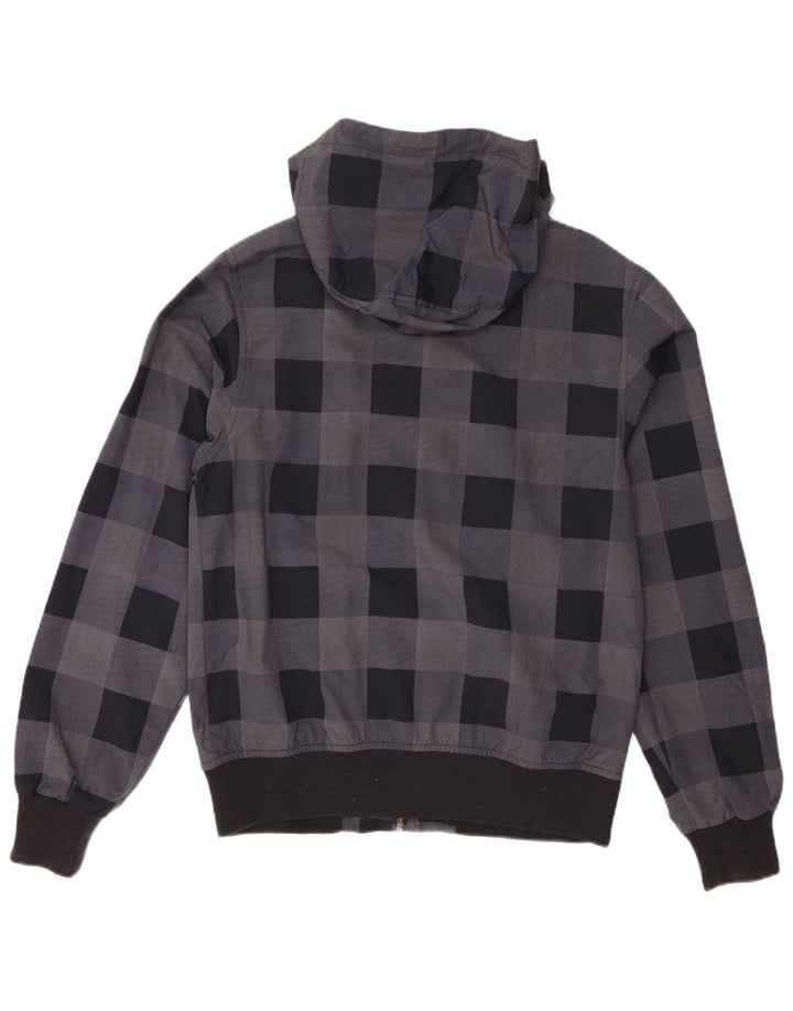 Billabong Mens Hooded Bomber Jacket UK 38 Medium Grey Gingham Polyamide