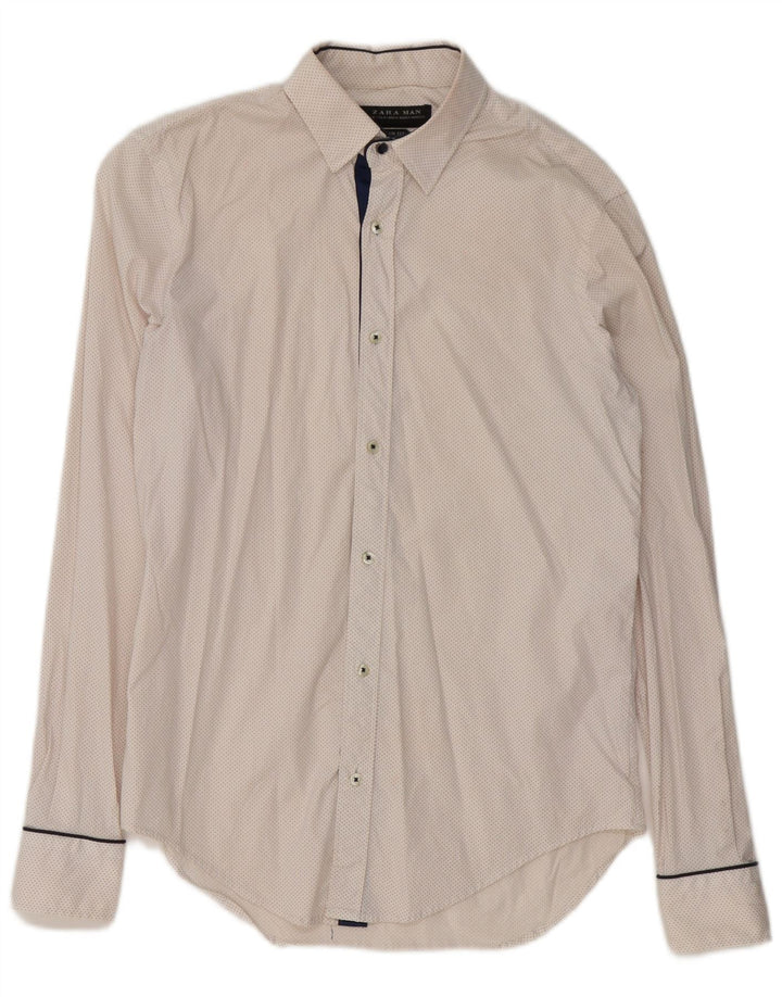 Zara Mens Slim Fit Shirt Medium White Spotted Cotton