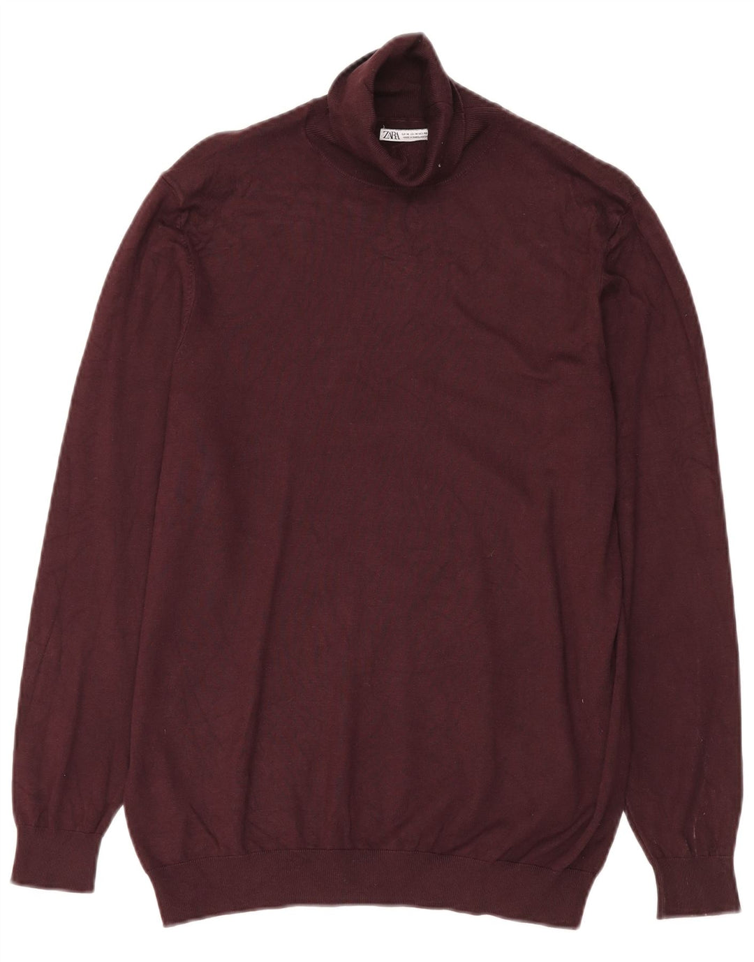 Zara Mens Roll Neck Jumper Sweater Medium Burgundy Viscose