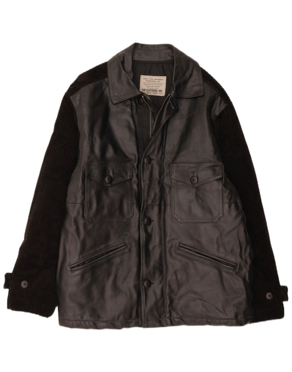 Vintage Mens Leather Corduroy Jacket UK 38 Medium Black Leather