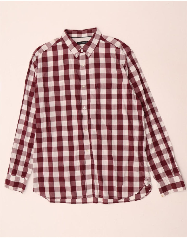 French Connection Mens Shirt XL Burgundy Gingham Cotton