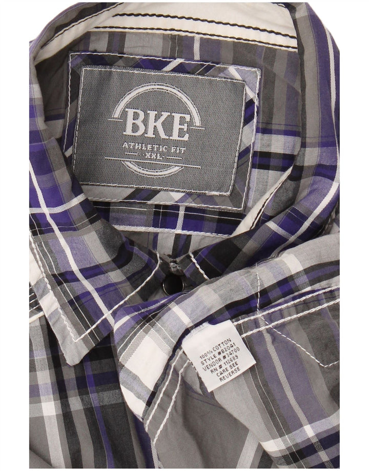 BKE Mens Athletic Fit  Flannel Shirt 2XL Grey Check Cotton