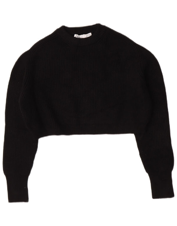 Zara Womens Oversized Crop Crew Neck Jumper Sweater UK 10 Small Black