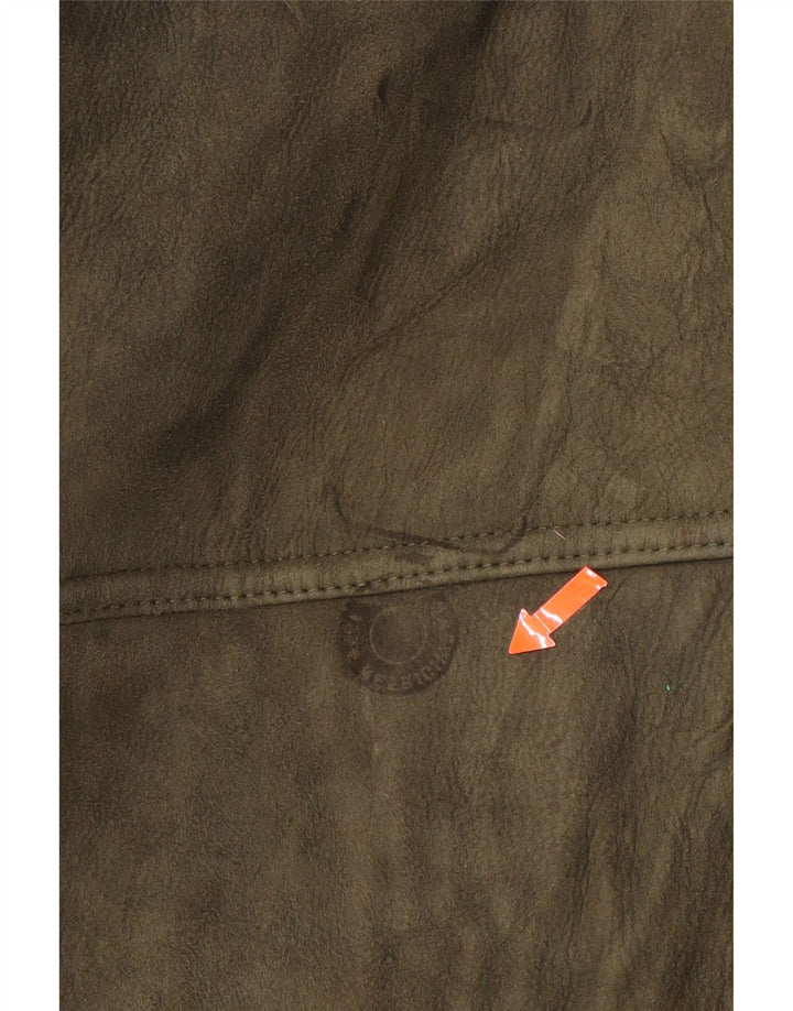 VINTAGE Mens Loose Fit Shearling Overcoat UK 36 Small Khaki