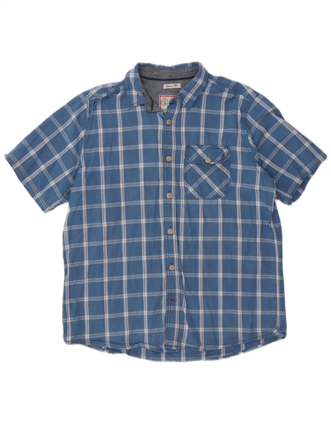 FAT FACE Mens Classic Fit Short Sleeve Shirt Large Blue Check