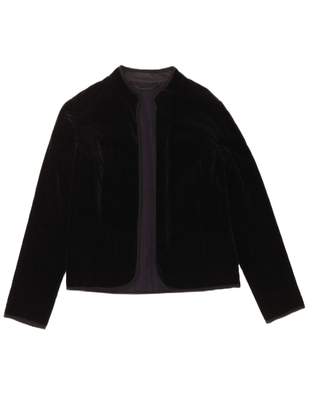 VINTAGE Womens Open Velvet Blazer Jacket UK 12 Medium Black