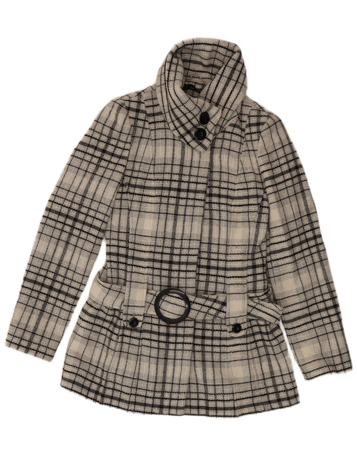 Jane Norman Womens Overcoat UK 10 Small  White Check Wool