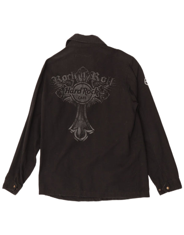 Hard Rock Cafe Mens Graphic Military Jacket UK 38 Medium Black Cotton