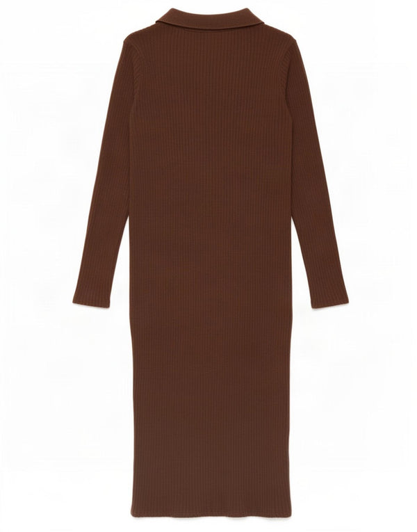 Zara Womens Long Sleeve Jumper Dress UK 12 Medium Brown Cotton