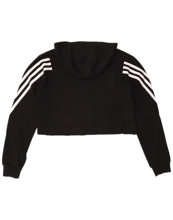 ADIDAS Womens Crop Hoodie Jumper UK 14 Medium Black