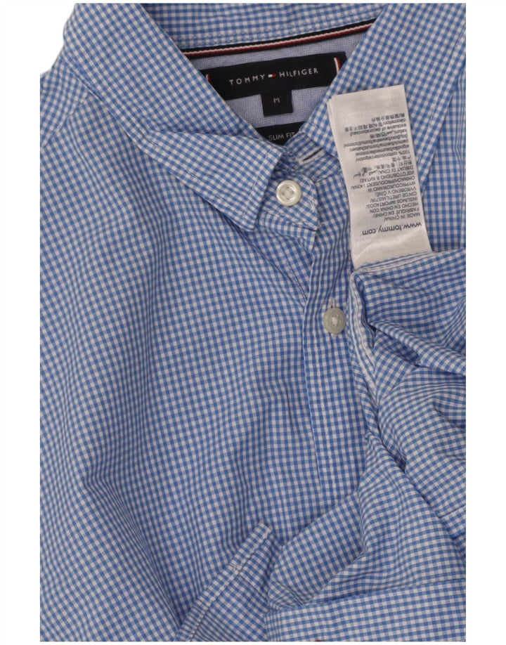 TOMMY HILFIGER Mens Slim Fit Shirt Medium Blue Gingham Cotton