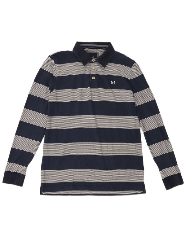Crew Clothing Mens Long Sleeve Polo Shirt Medium Navy Blue Striped Cotton