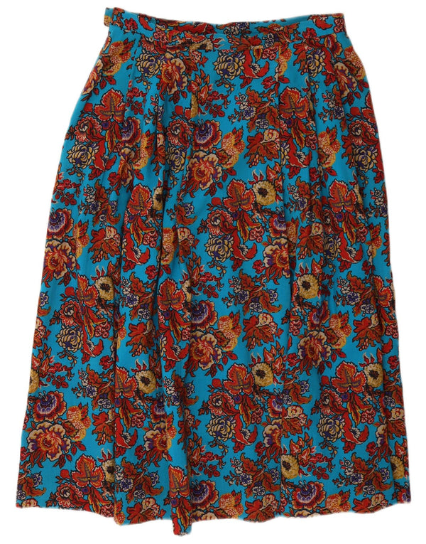 Country Casuals Womens High Waist Pleated Skirt UK 16 Large W32 Blue Floral