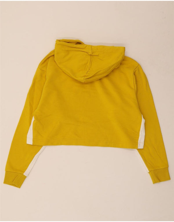 PUMA Womens Crop Oversized Hoodie Jumper UK 10 Small Yellow Colourblock