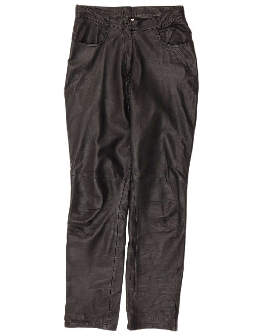 VINTAGE Womens Tapered Leather Trousers UK 10 Small W28 L30 Black Leather
