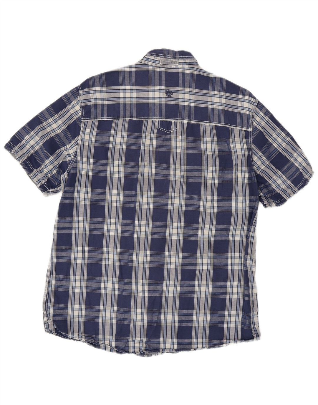 FAT FACE Mens Short Sleeve Shirt Medium Navy Blue Check Cotton