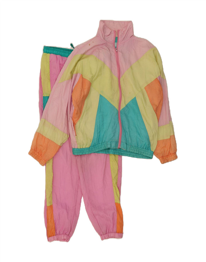 VINTAGE Womens Oversized Full Tracksuit UK 14 Medium  Pink Colourblock