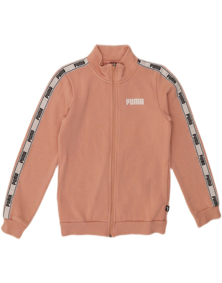 PUMA Girls Graphic Tracksuit Top Jacket 11-12 Years Pink Cotton