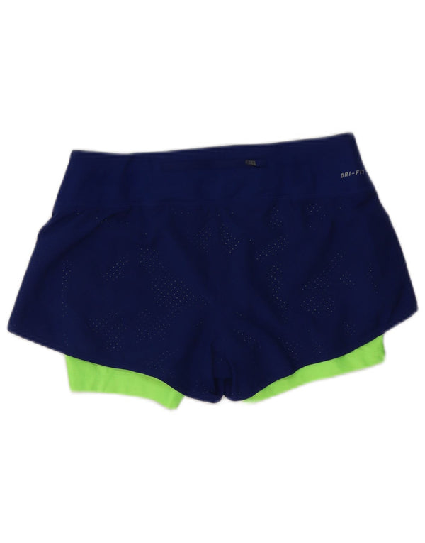 Nike Womens Dri Fit Sport Shorts UK 10 Small Navy Blue Colourblock