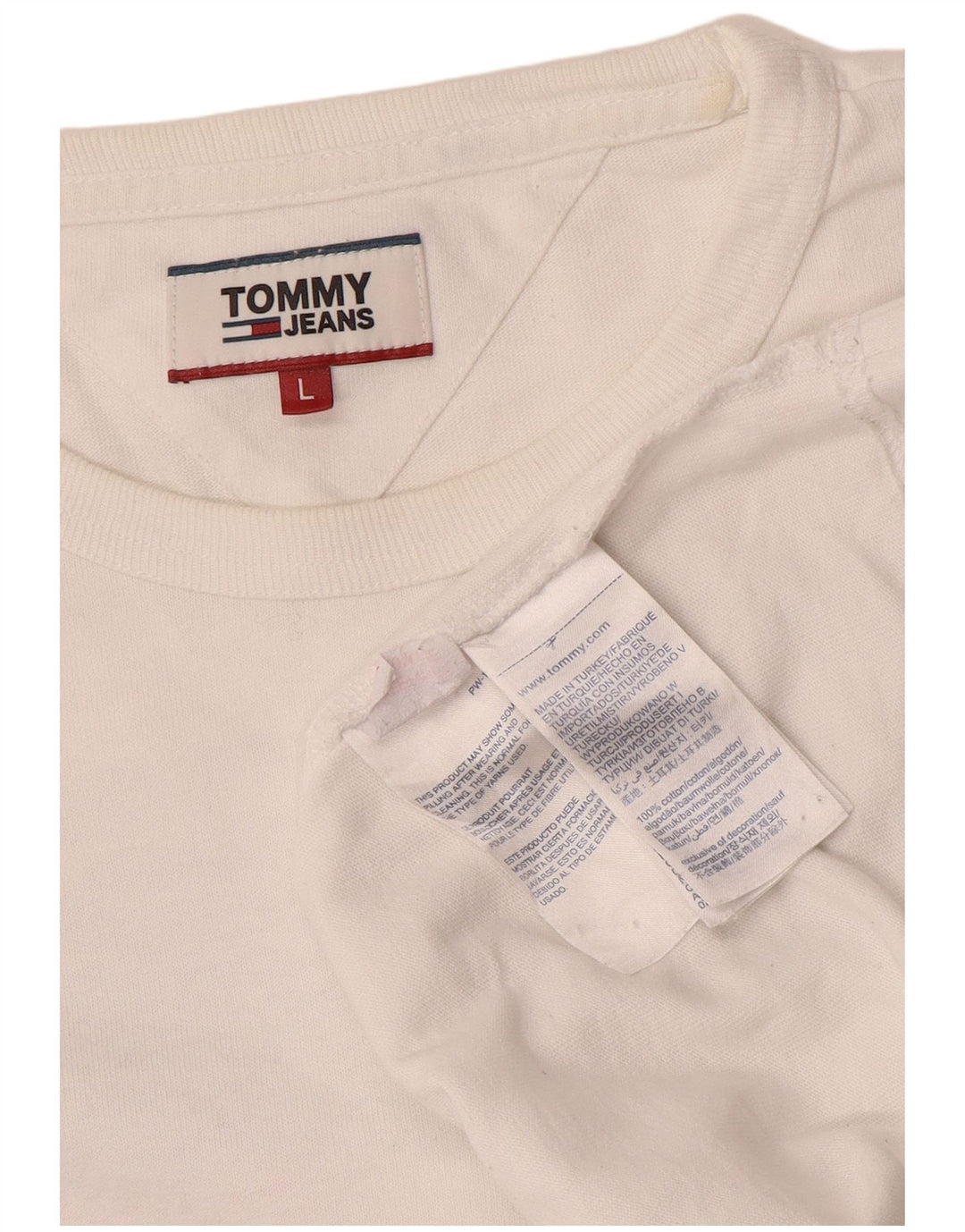 TOMMY HILFIGER Mens Graphic T-Shirt Top Large White Cotton