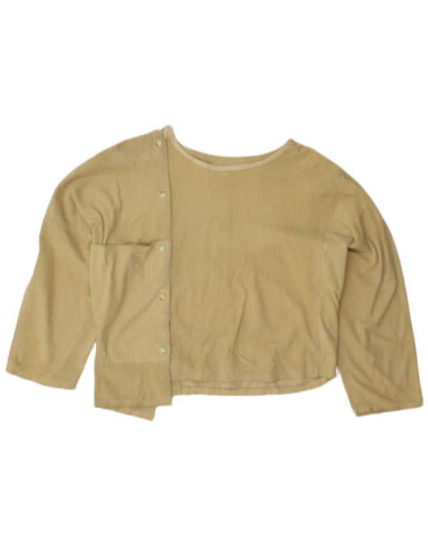 Vintage Womens Oversized 3/4 Sleeve Suede Blouse Top EU 38 Medium Yellow