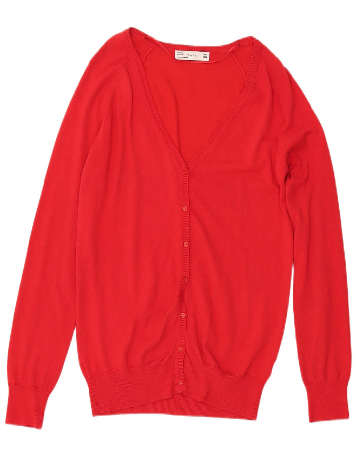 Zara Womens Cardigan Sweater UK 16 Large Red Cotton