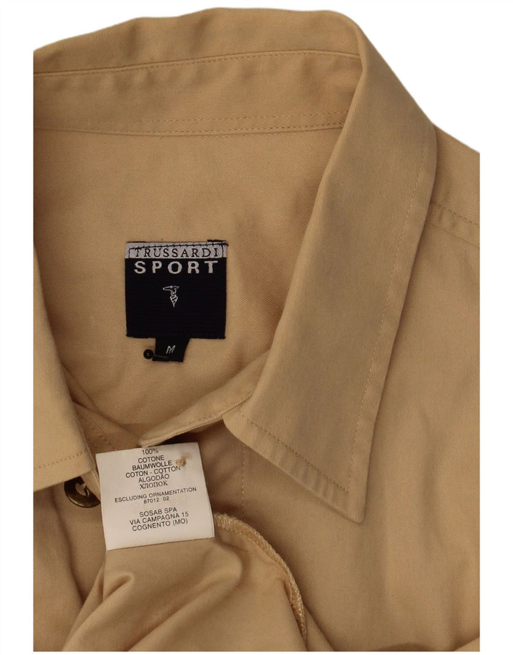 Trussardi Mens Short Sleeve Shirt Medium Beige Cotton