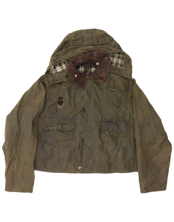 Barbour Mens Spey Hooded Waxed Cotton Jacket UK 40 Large Khaki Cotton