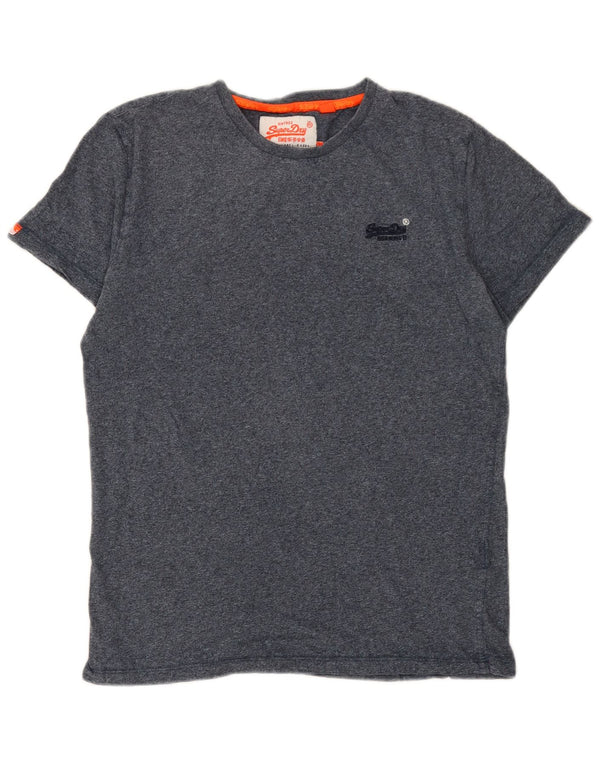 Superdry Mens T-Shirt Top Large Navy Blue Flecked Cotton