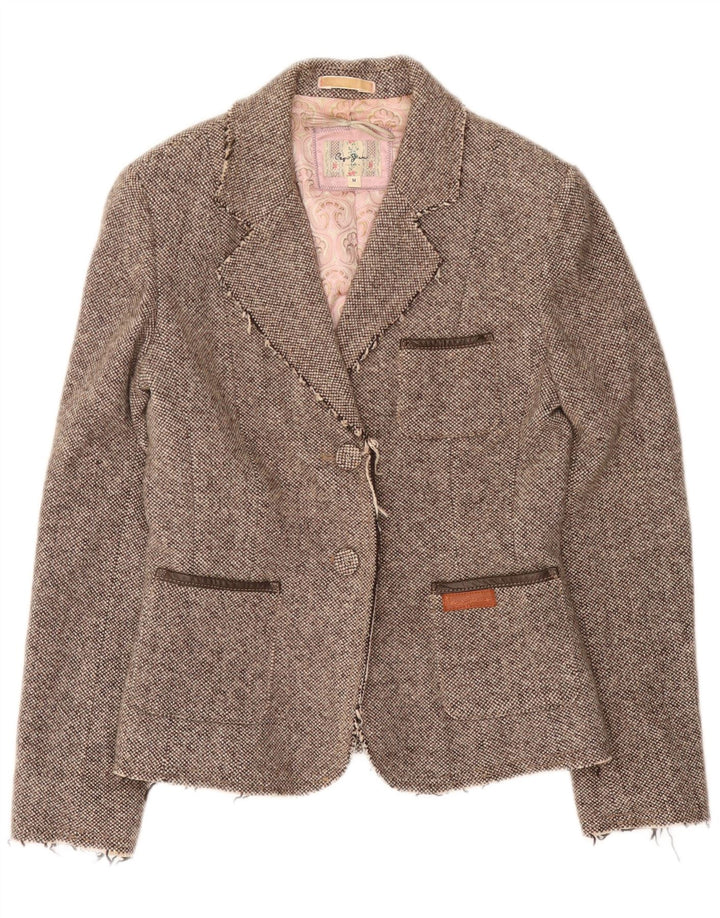 PEPE Jeans Womens 2 Button Blazer Jacket UK 12 Medium Grey Viscose