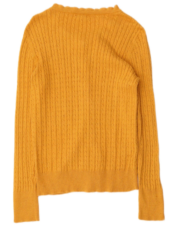 Eddie Bauer Womens Cardigan Sweater UK 10 Small Yellow Cotton