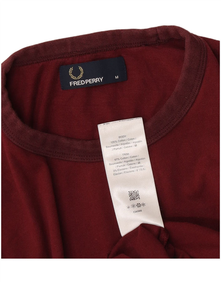 Fred Perry Mens T-Shirt Top Medium Burgundy Cotton