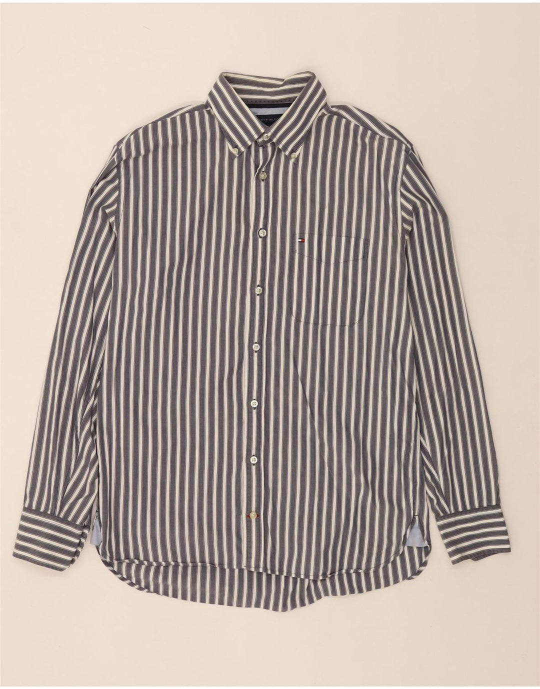TOMMY HILFIGER Mens Shirt Medium Grey Pinstripe Cotton