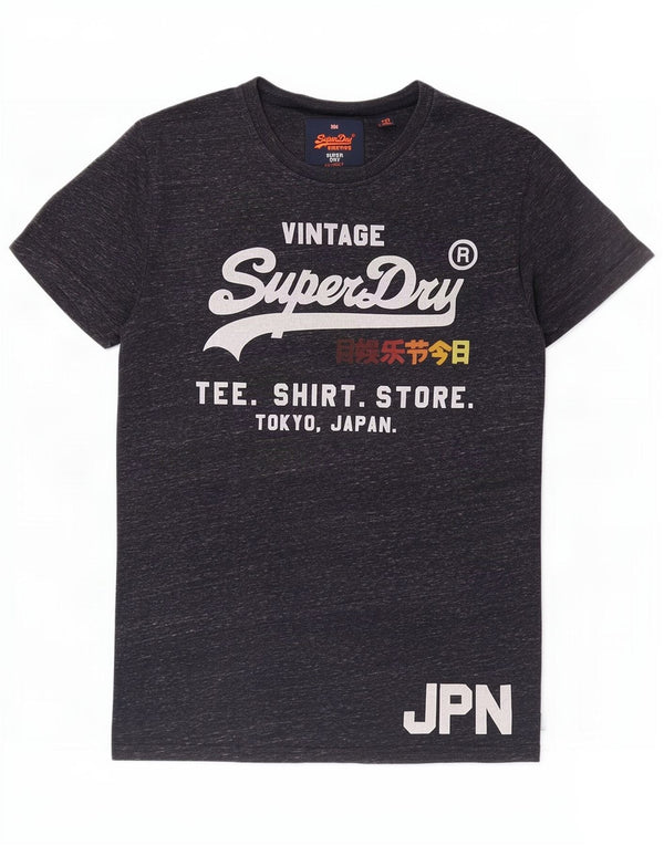 Superdry Mens Regular Graphic T-Shirt Top Medium Navy Blue Flecked Cotton