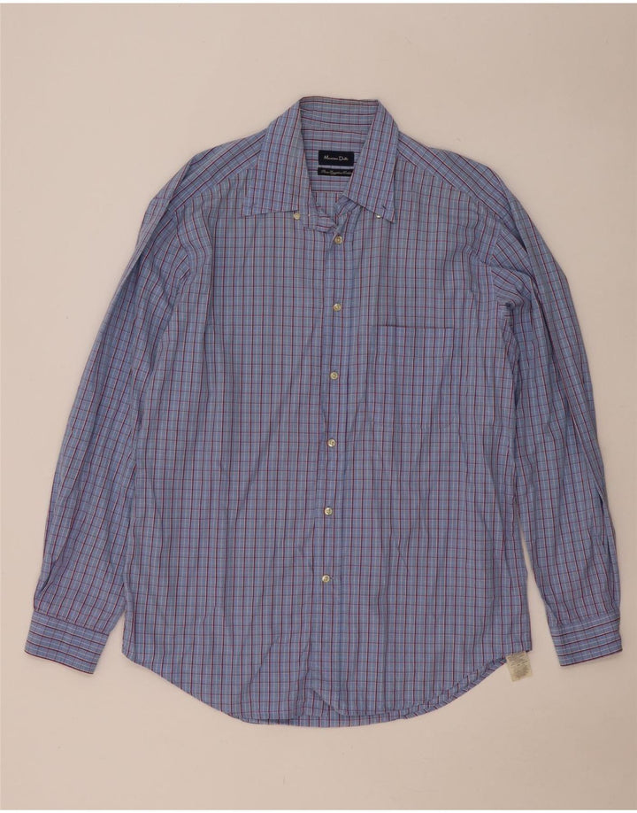 Massimo Dutti Mens Shirt Size 44 XL Blue Check Cotton