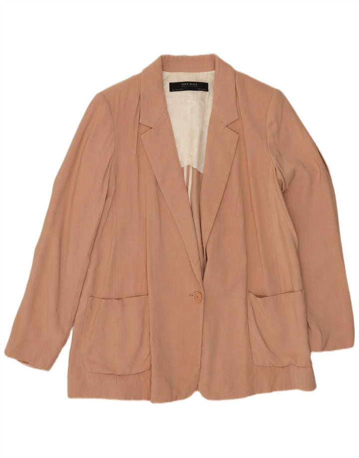Zara Womens 1 Button Blazer Jacket UK 14 Medium Pink Acetate