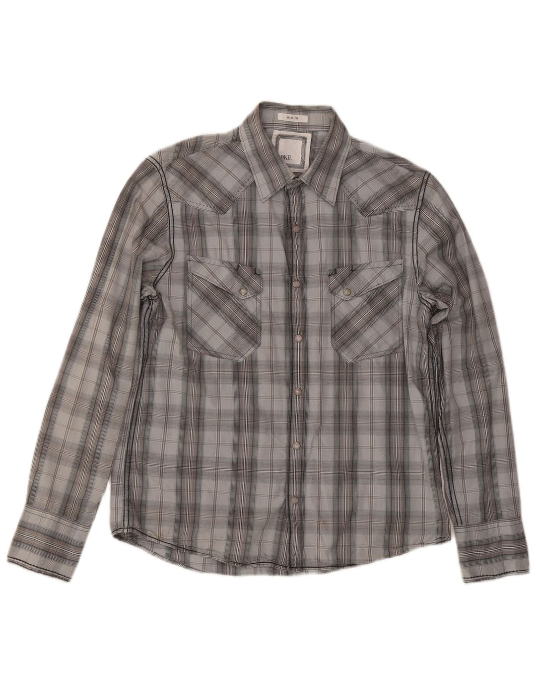 BKE Mens Slim Fit Shirt Medium Grey Check Cotton