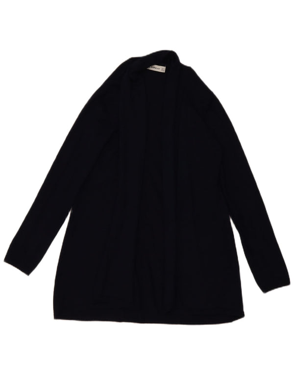 Zara Womens Longline Open Cardigan Sweater UK 14 Large Navy Blue Viscose