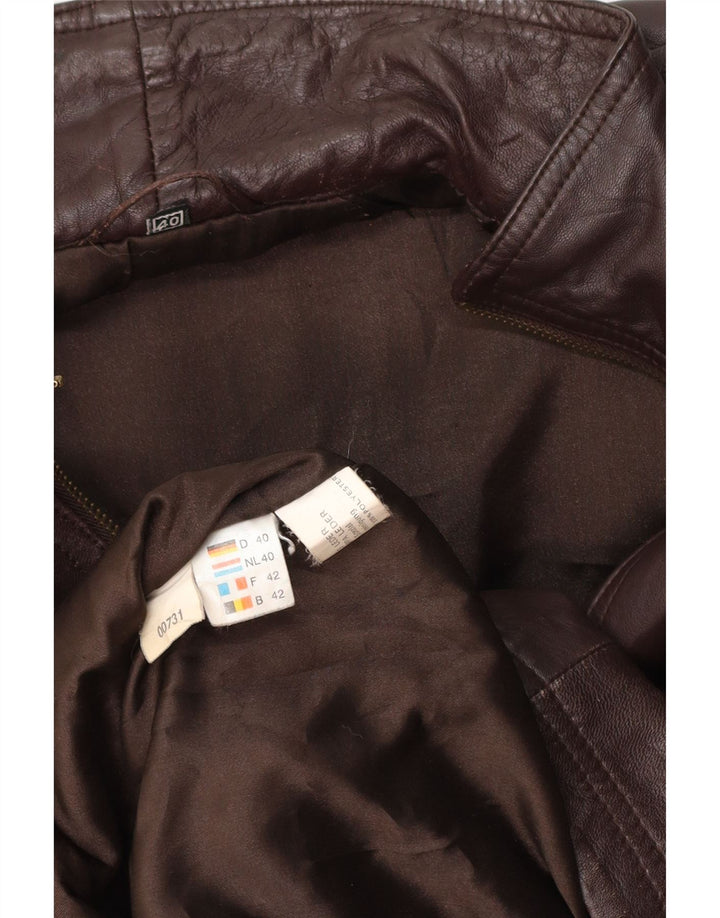 VINTAGE Womens Oversized Leather Coat EU 40 Medium Brown Leather