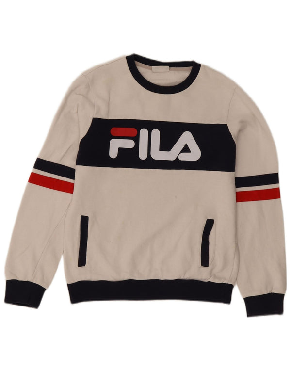 Fila Womens Graphic Sweatshirt Jumper UK 6 XS White Colourblock Cotton