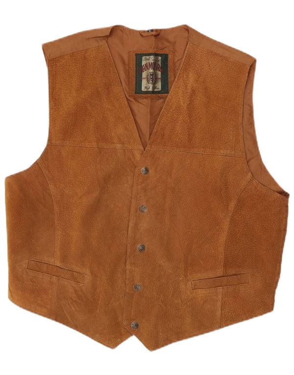 John Monroe Mens Suede Waistcoat Large Brown Leather
