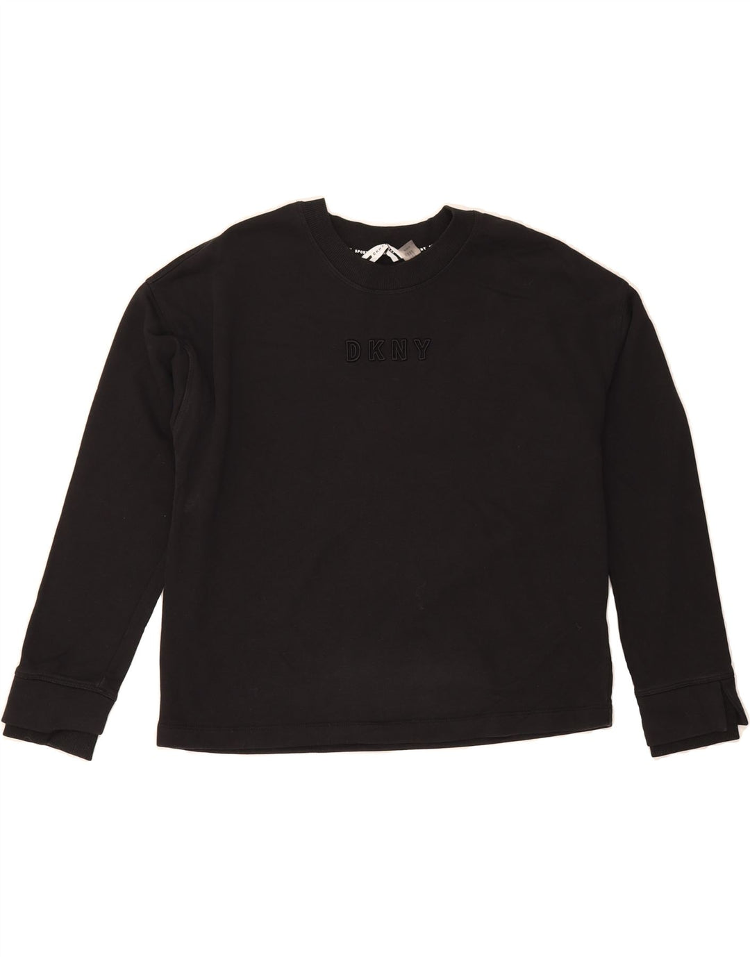 DKNY Womens Graphic Sweatshirt Jumper UK 14 Medium Black Cotton Vintage Dkny and Second-Hand Dkny from Messina Hembry 