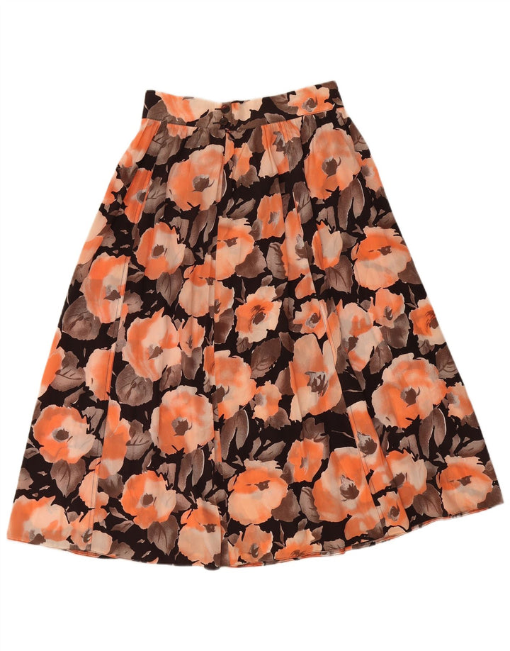 Vintage Womens Flared Skirt W28 Medium Orange Floral