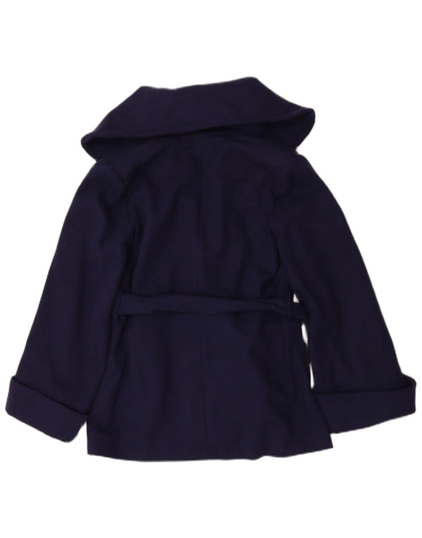 Topshop Womens Short Oversized Overcoat UK 8 Small Navy Blue Wool