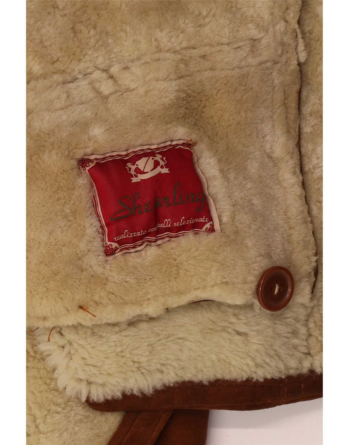 Vintage Mens Shearling Jacket UK 36 Small Brown