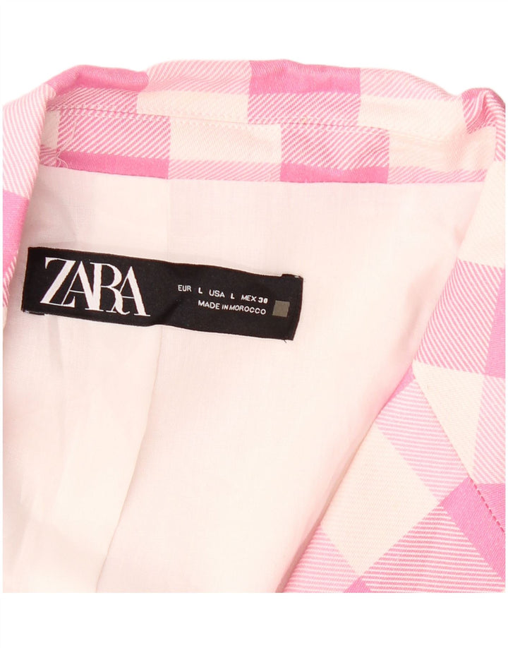 ZARA Womens 2 Button Blazer Jacket UK 16 Large Pink Gingham