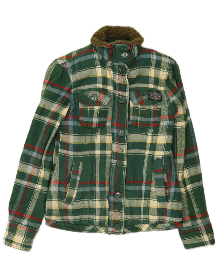 SUPERDRY Womens Utility Jacket UK 12 Medium Green Check Cotton