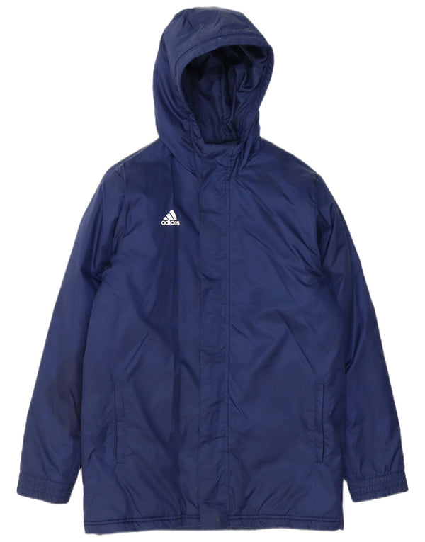Adidas Boys Hooded Windbreaker Jacket 13-14 Years Navy Blue Polyester