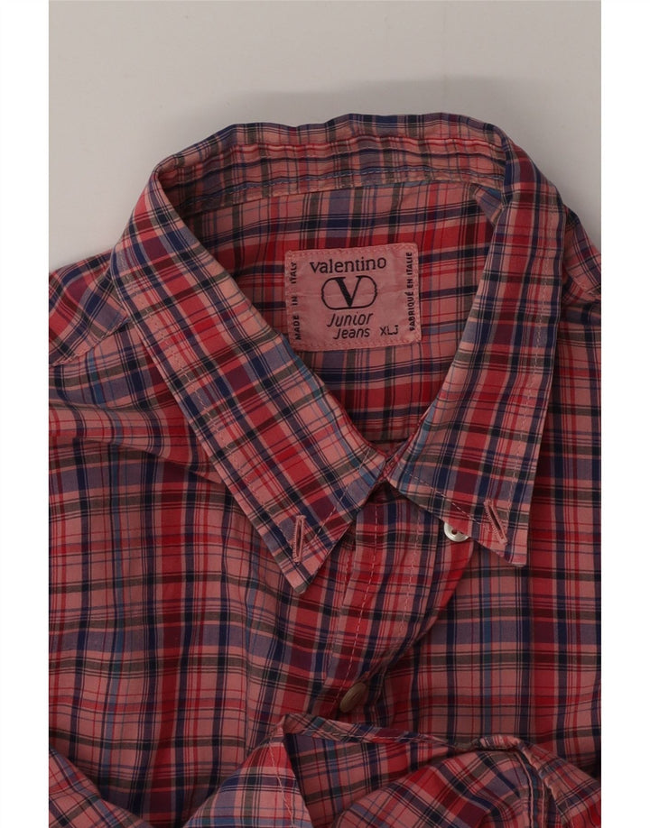 Valentino Boys Shirt 15-16 Years XL Pink Check Cotton